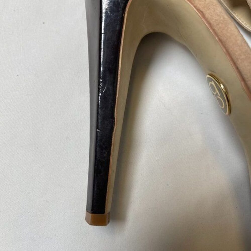 BEBE Tan Suede Leather Heels Fringe Ankle Strap Sz 7 - Picture 8 of 8